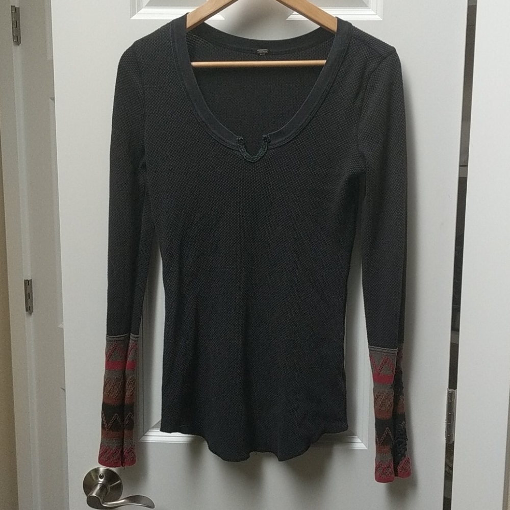 Free People Black Thermal Henley